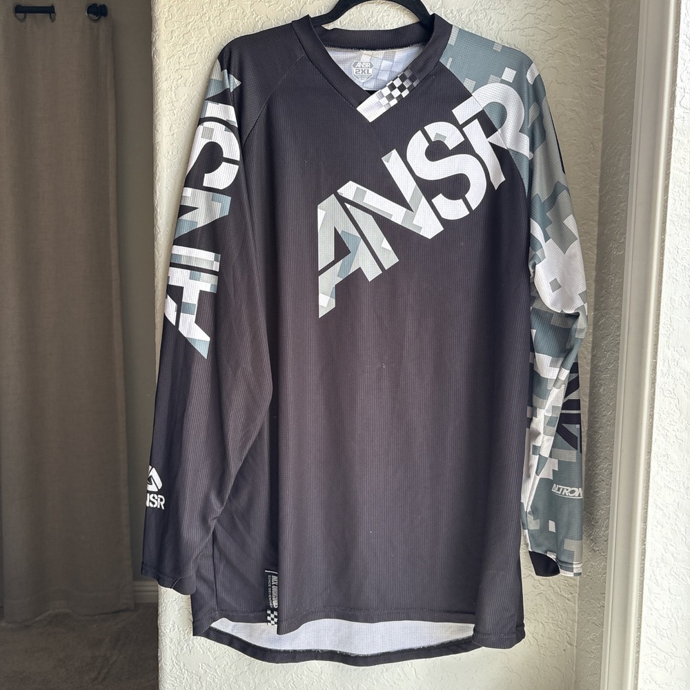 ANSR MX Mens 2x Motocross Jersey Black Grey Camo Long Sleeve Outdoor Sport